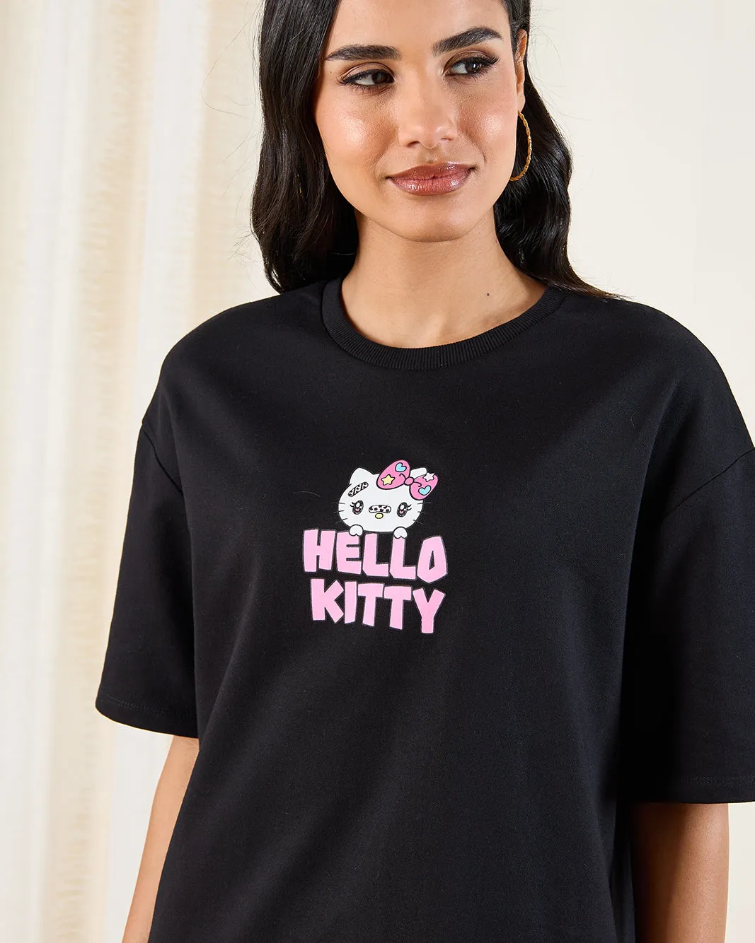 Women Black Printed Over Sized T-Shirt sold by Redtag product image thumbnail 4