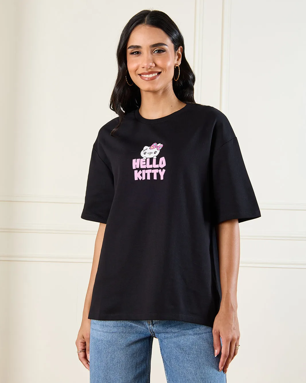 Women Black Printed Over Sized T-Shirt sold by Redtag product image thumbnail 3