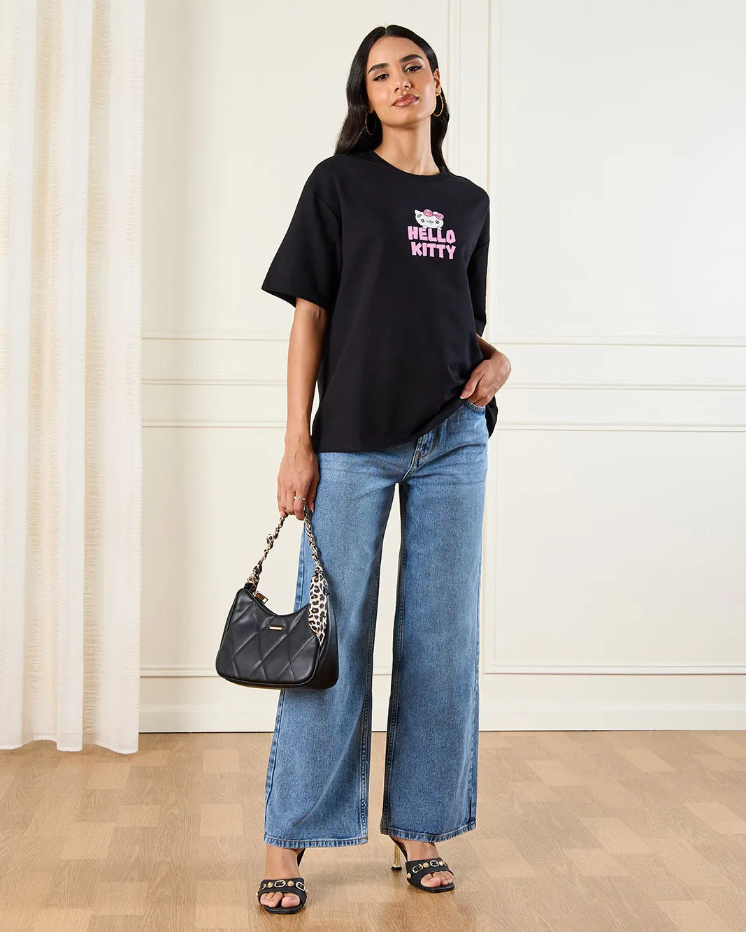 Women Black Printed Over Sized T-Shirt sold by Redtag product image thumbnail 2