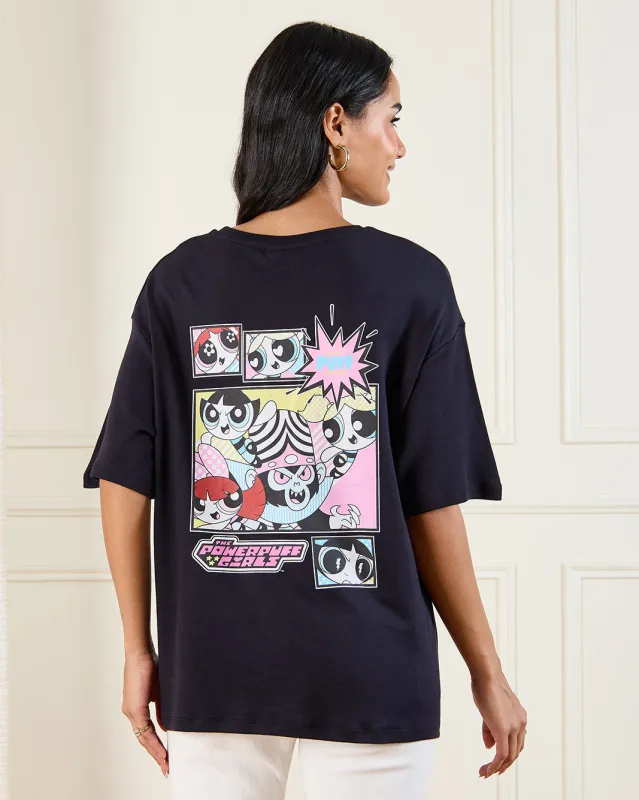 Women Black Printed Over Sized T-Shirt sold by Redtag