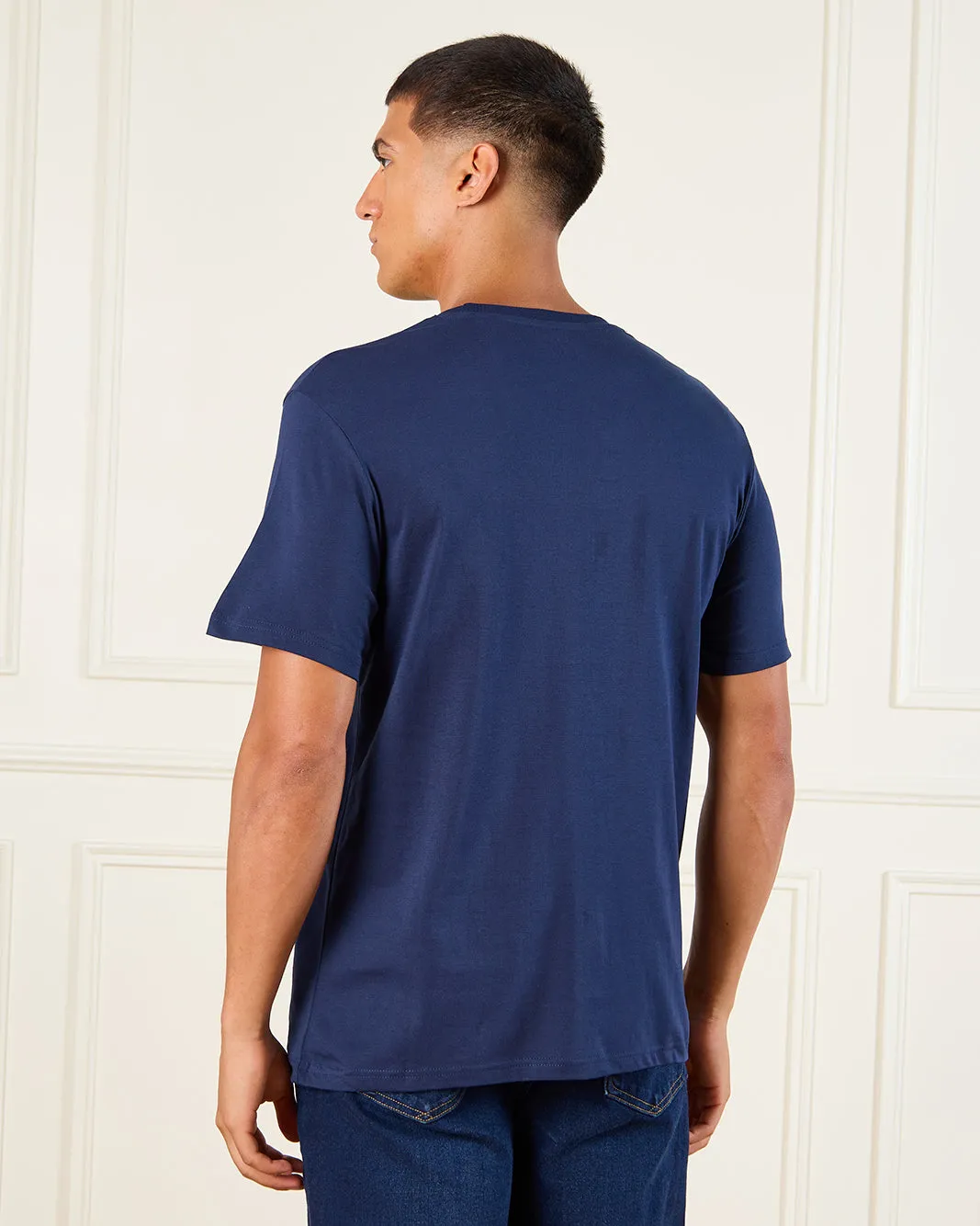Men Navy Basic Solid T-Shirt sold by Redtag product image thumbnail 3