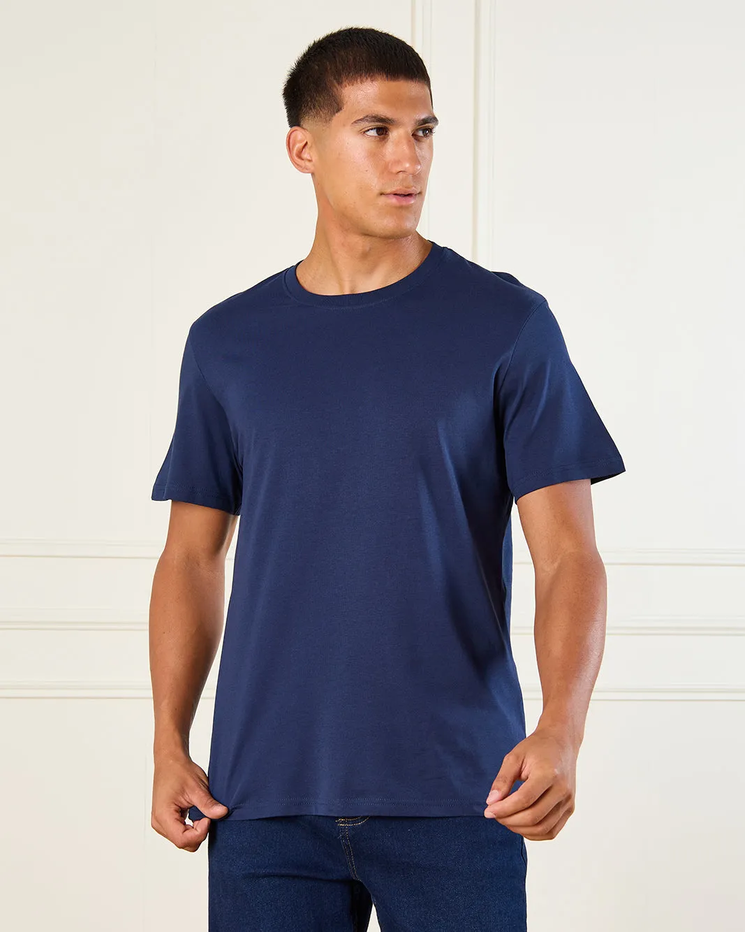 Men Navy Basic Solid T-Shirt sold by Redtag