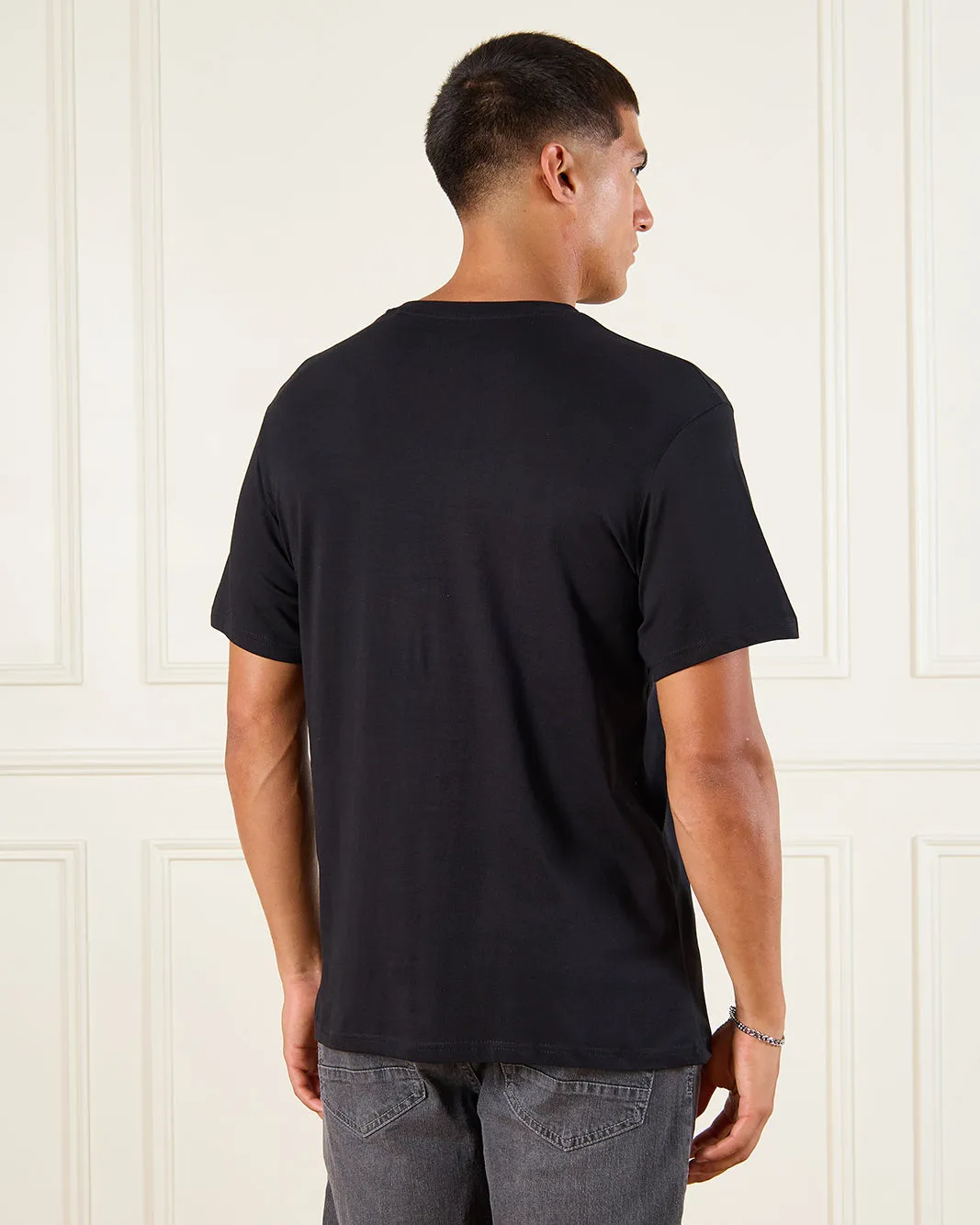 Men Black Basic Solid T-Shirt sold by Redtag product image thumbnail 3