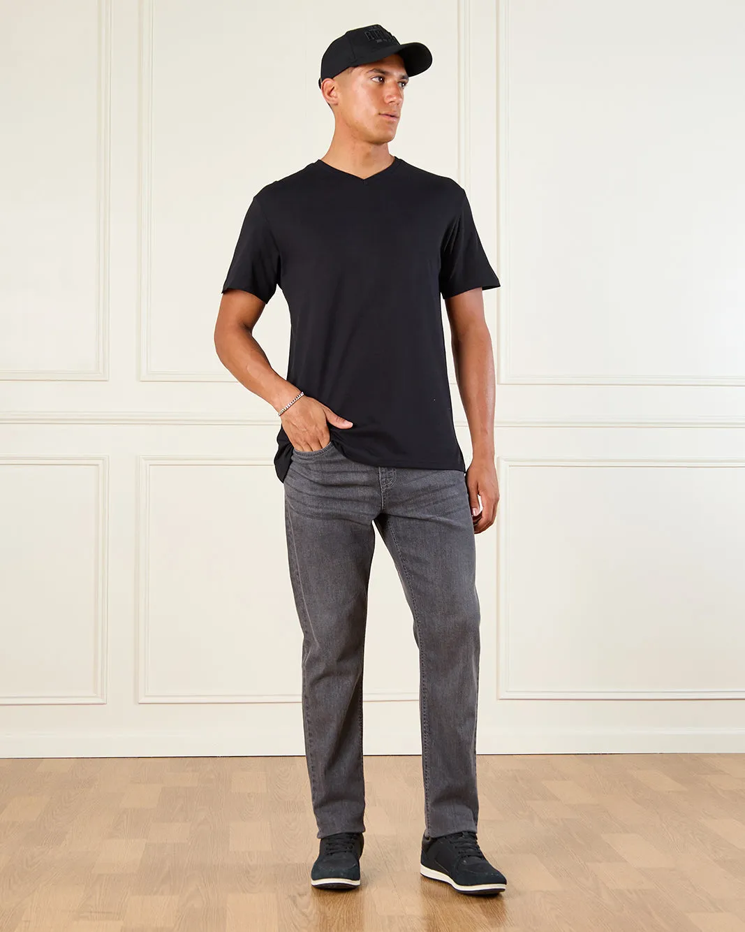 Men Black Basic Solid T-Shirt sold by Redtag product image thumbnail 2