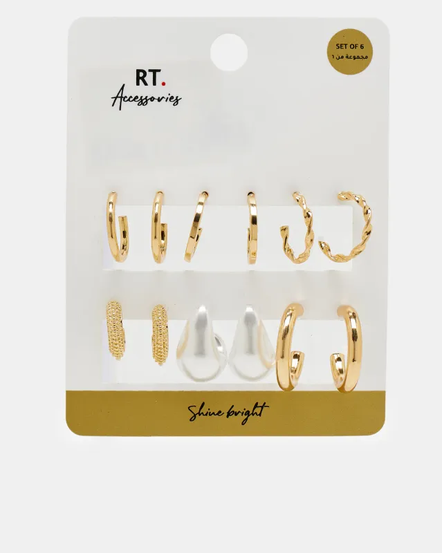 Women Gold Embellished Studs (Pack of 6) sold by Redtag