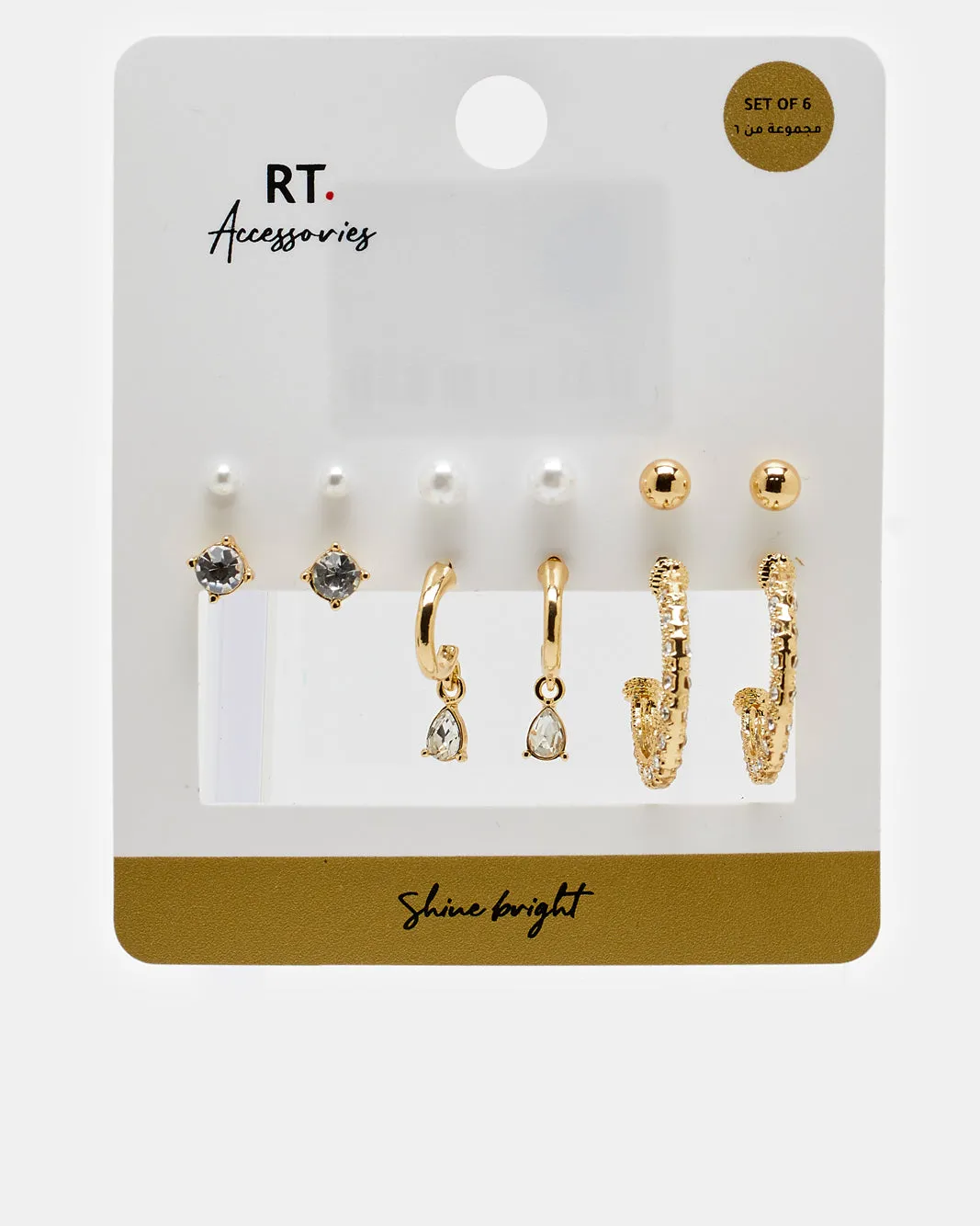 Women Gold Embellished Studs (Pack of 6) sold by Redtag
