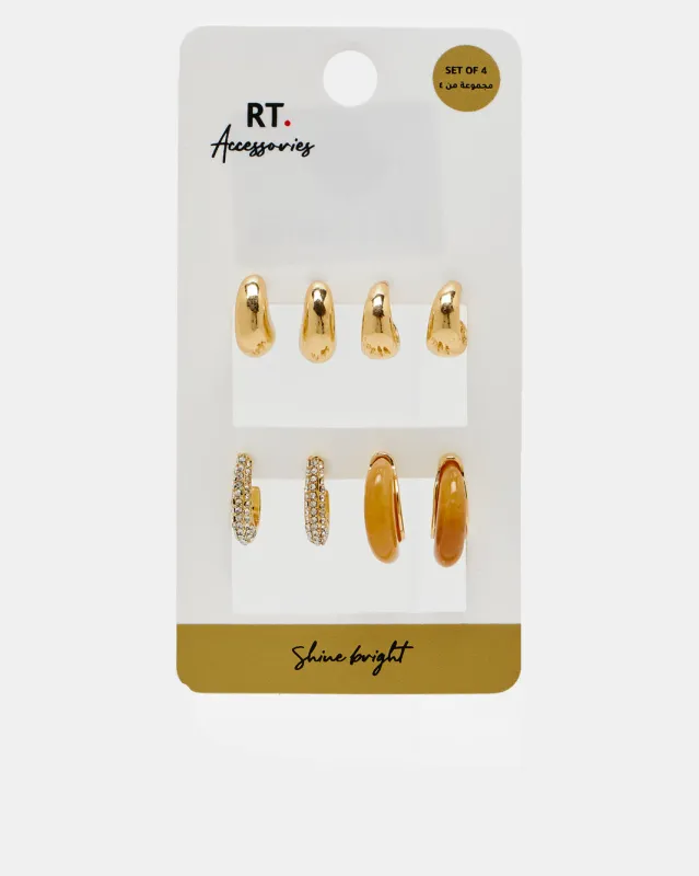 Women Gold Embellished Studs (Pack of 4) sold by Redtag