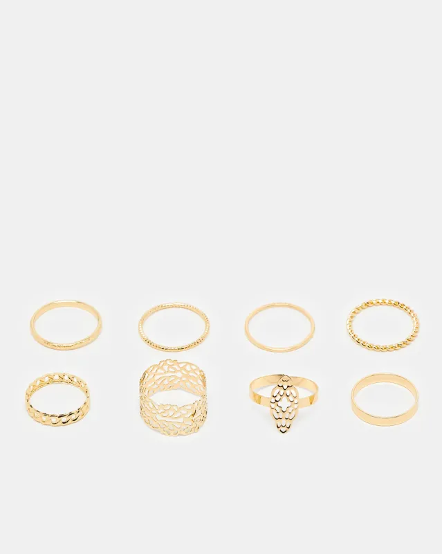 Women Gold Embellished Rings (8 Piece) sold by Redtag