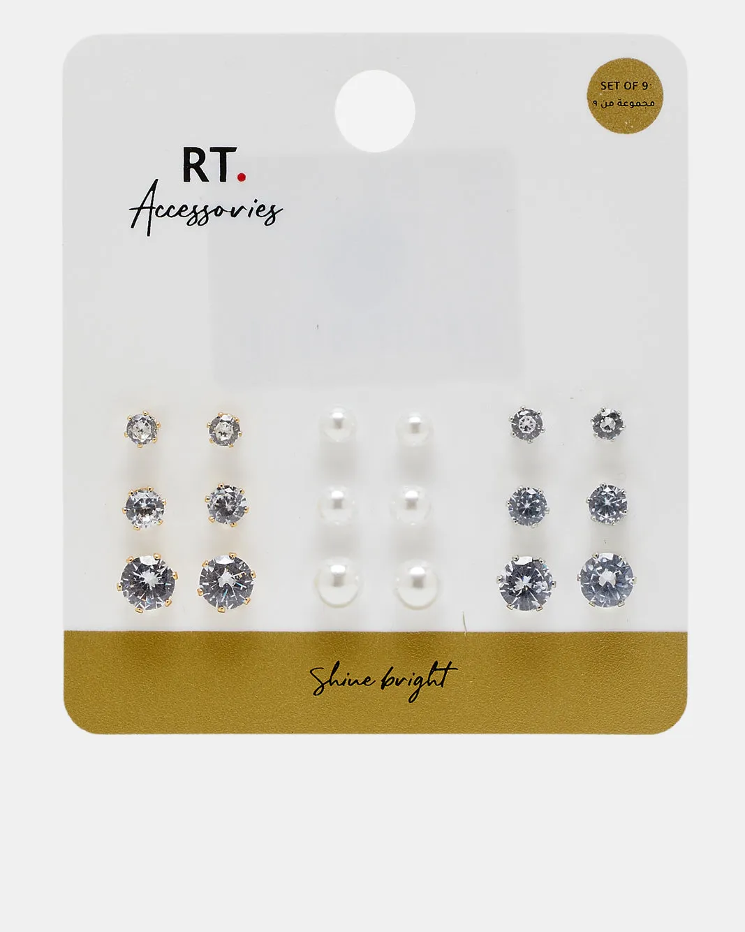 Women Gold Embellished Studs (9 Pairs) sold by Redtag