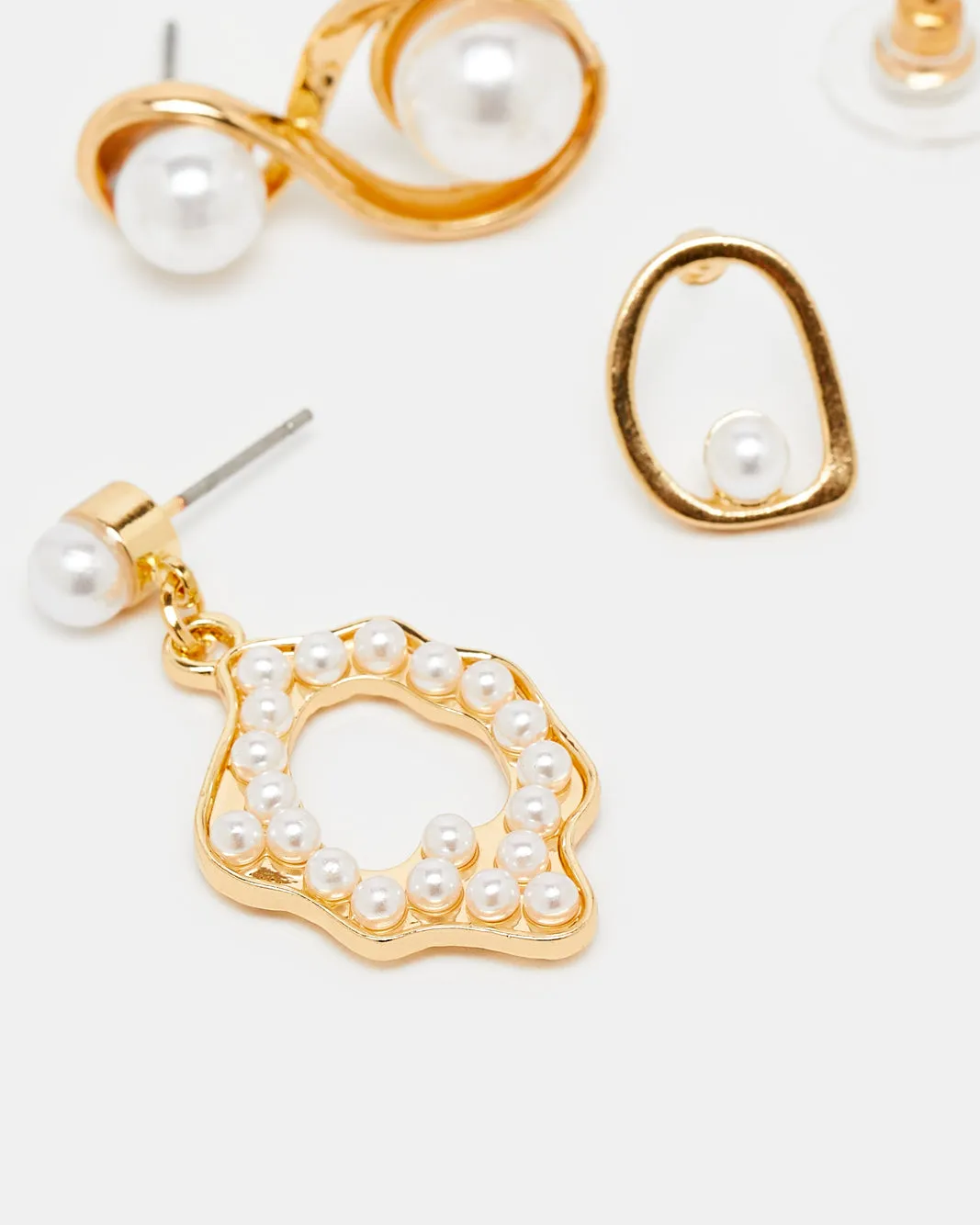 Women Gold Embellished Studs (3 Pairs) sold by Redtag product image thumbnail 3