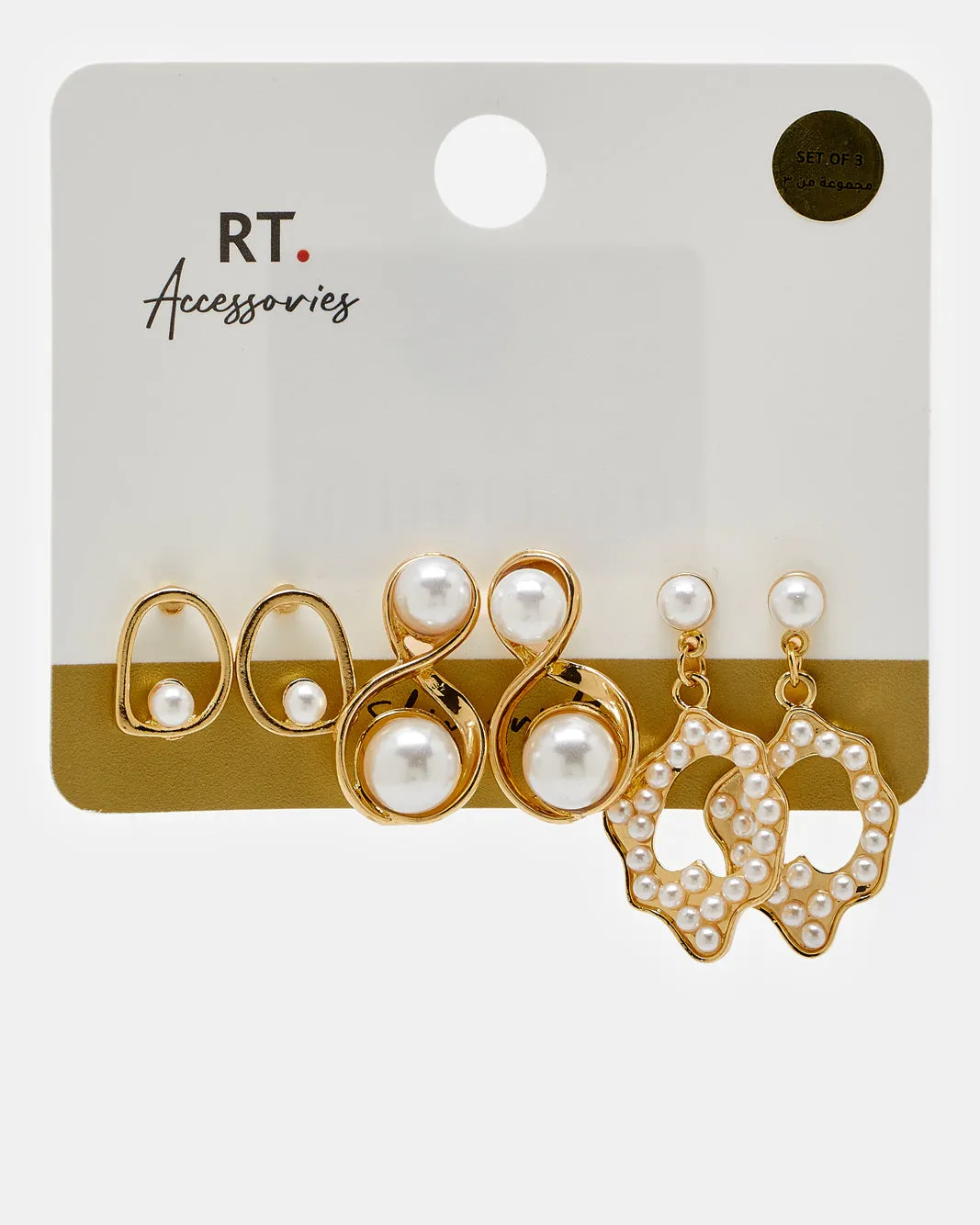 Women Gold Embellished Studs (3 Pairs) sold by Redtag