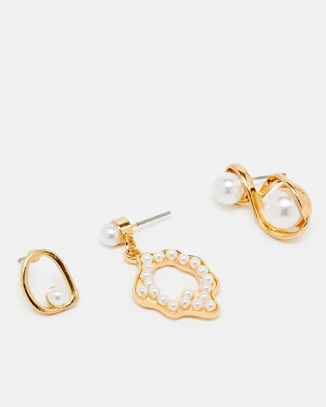 Women Gold Embellished Studs (3 Pairs) sold by Redtag product image thumbnail 2