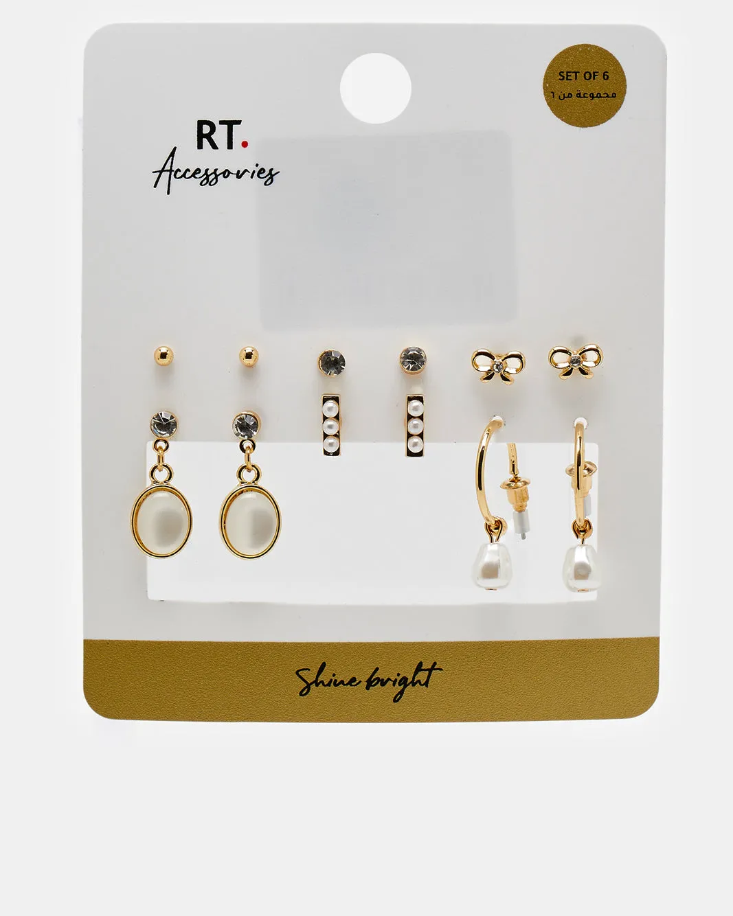 Women Gold Embellished Studs (6 Pairs) sold by Redtag