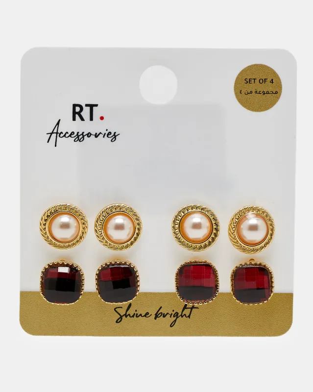 Women Gold Embellished Studs (4 Pairs) sold by Redtag
