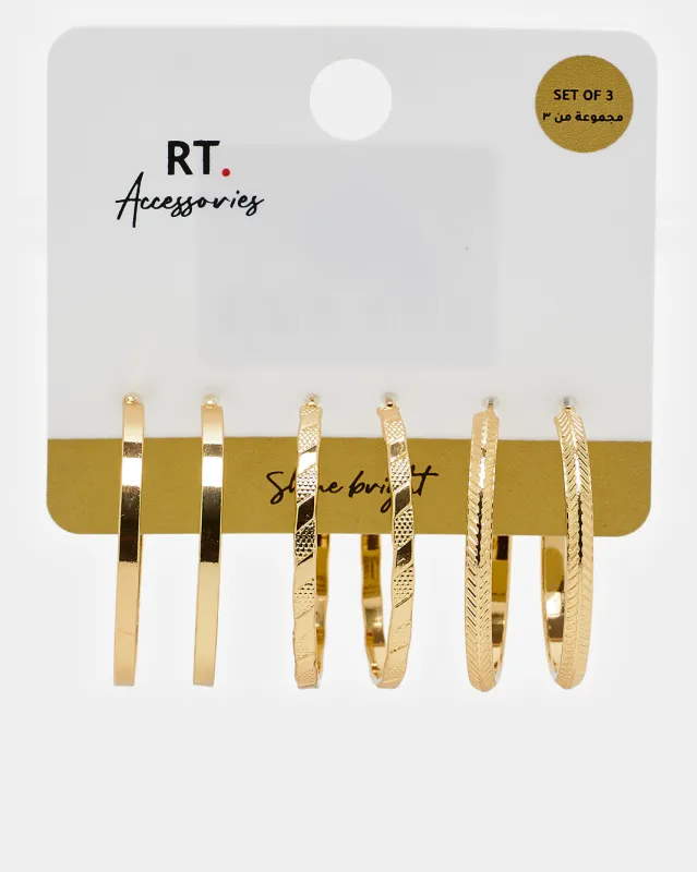 Women Gold Embellished Studs (3 Pairs) sold by Redtag