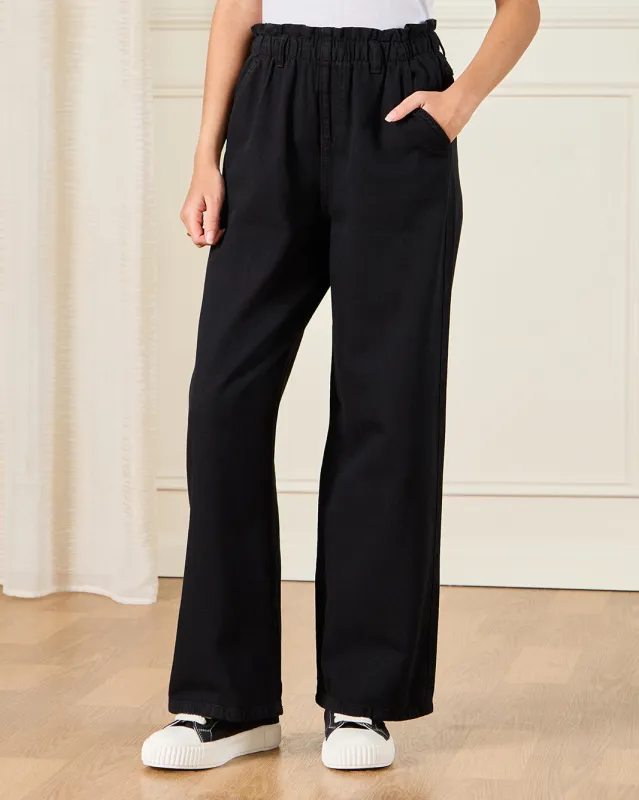 Senior Girls Black Wide leg Jeans sold by Redtag