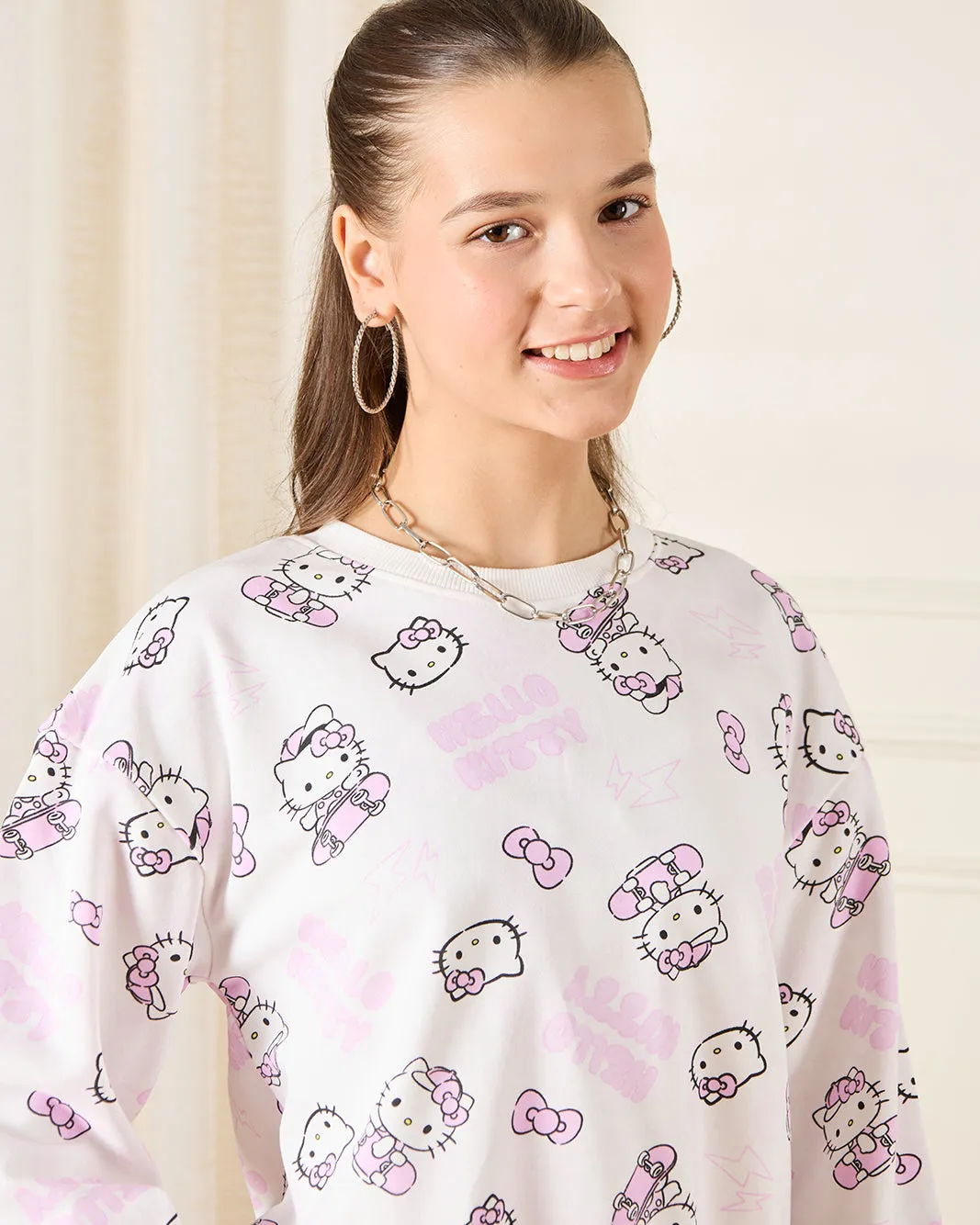 Senior Girls Pink Hello Kitty All Over Print Sweatshirt sold by Redtag product image thumbnail 4
