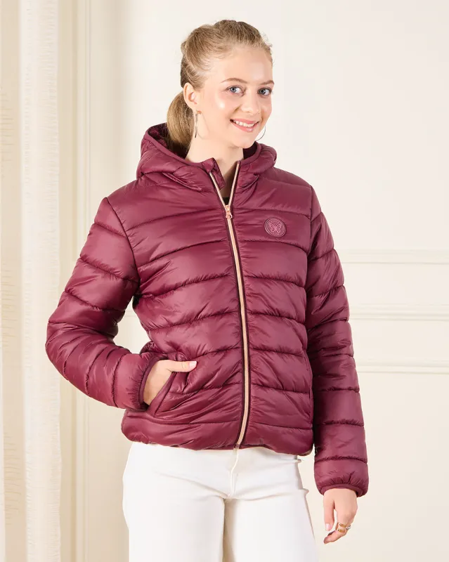 Senior Girls Burgundy Padded Hooded Jacket sold by Redtag