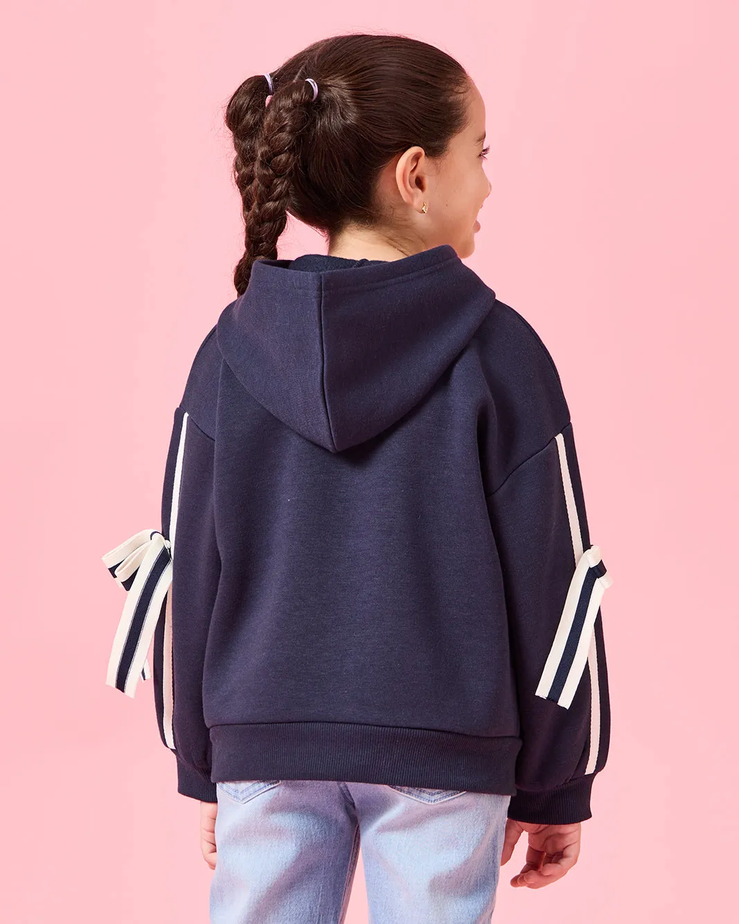 Girls Navy 3D Bow At Sleeve Hooded Sweatshirt sold by Redtag product image thumbnail 3