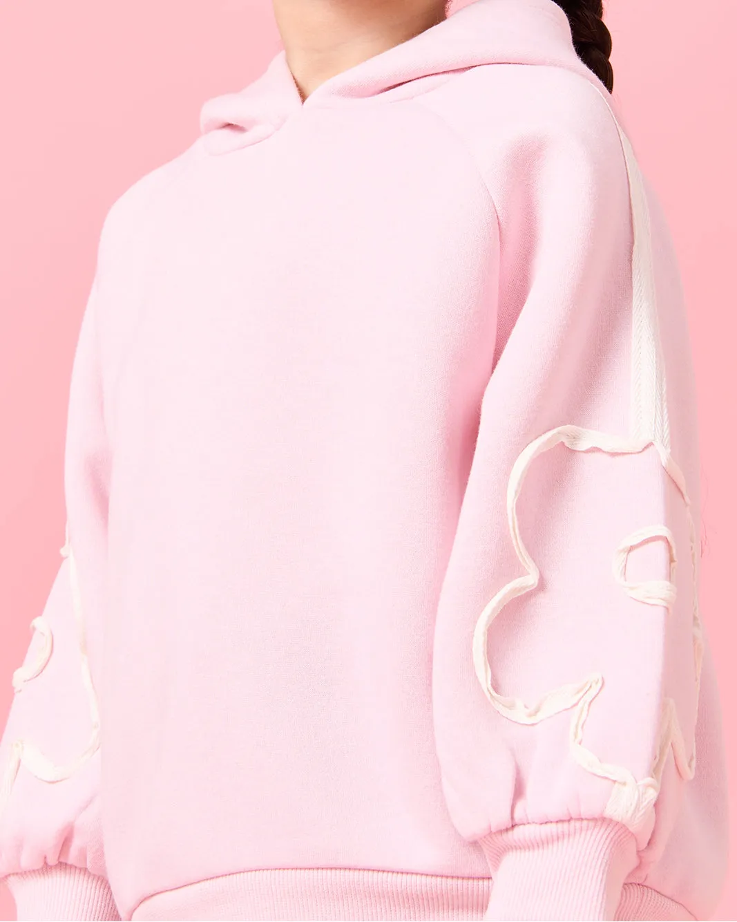 Girls Pink 3D Flower At Sleeves Hooded Sweatshirt sold by Redtag product image thumbnail 4