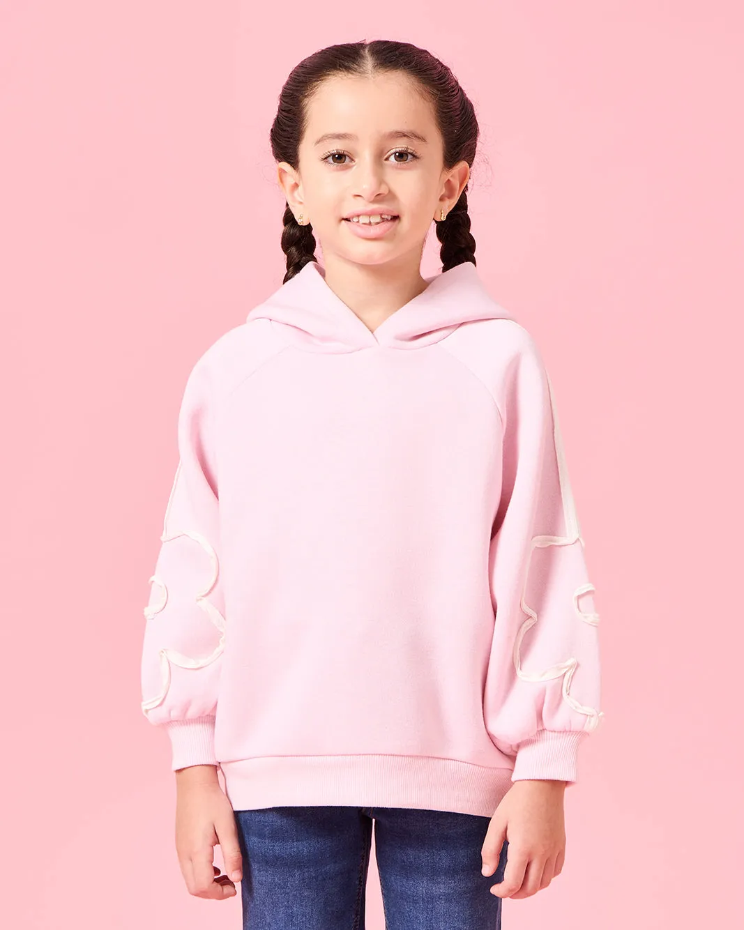 Girls Pink 3D Flower At Sleeves Hooded Sweatshirt sold by Redtag