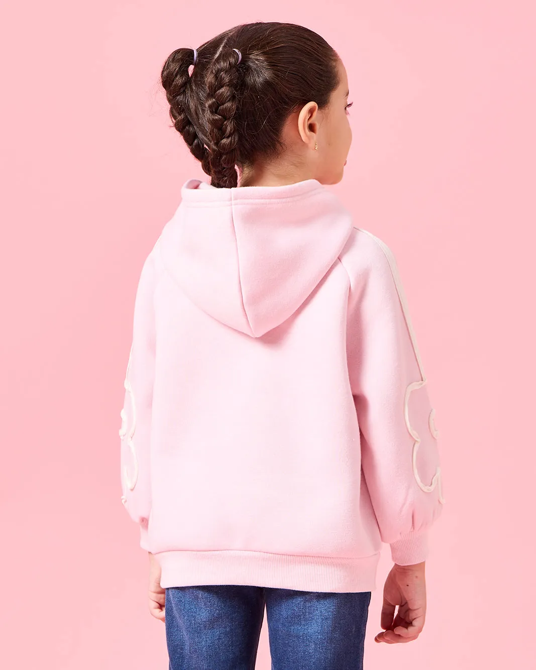 Girls Pink 3D Flower At Sleeves Hooded Sweatshirt sold by Redtag product image thumbnail 3