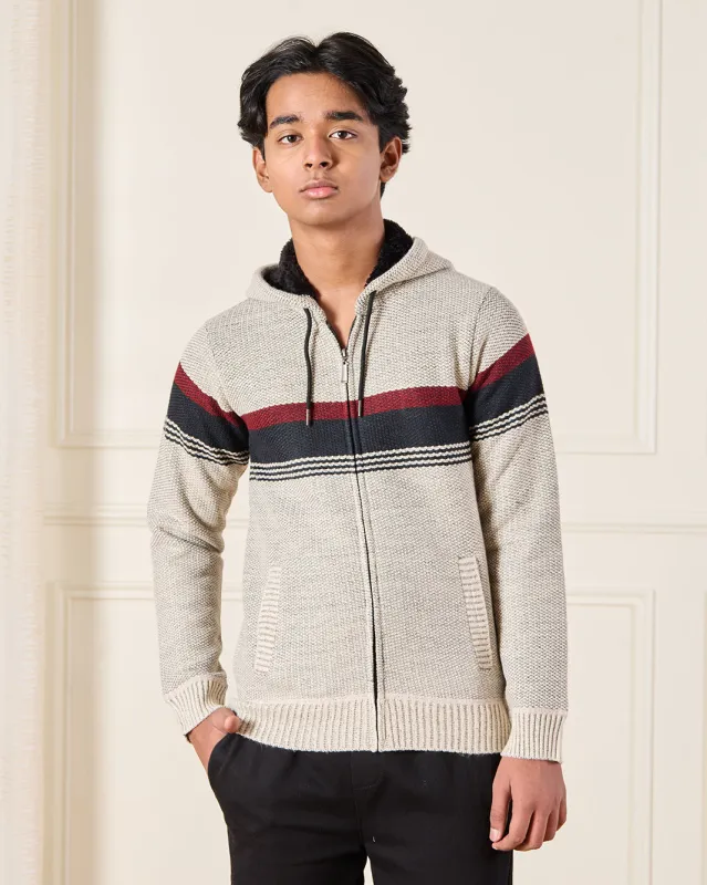 Senior Boys Beige Sherpa Lining Zip Thru Hoody Cardigan sold by Redtag