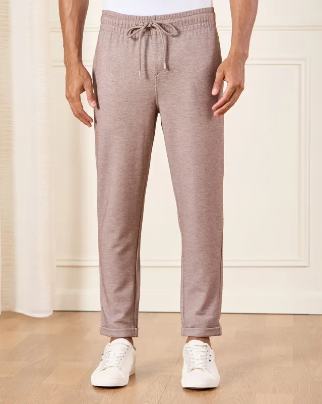 Men Beige Smart Knitted Track Pants sold by Redtag