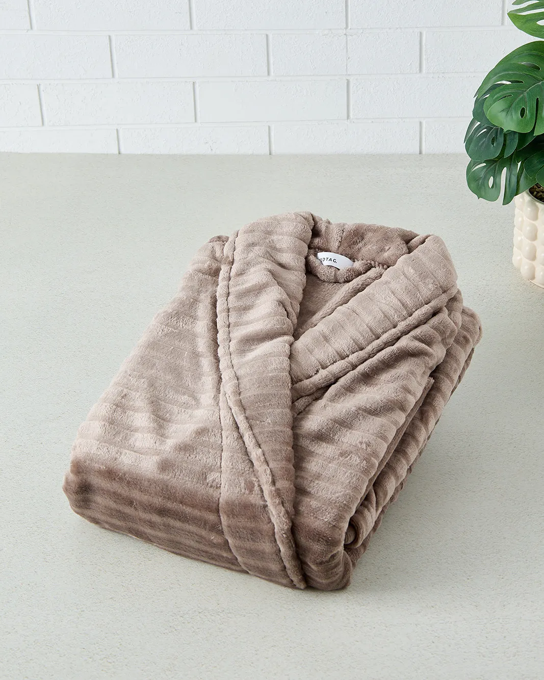 Taupe Textured Fleece Bathrobe (XXL) sold by Redtag