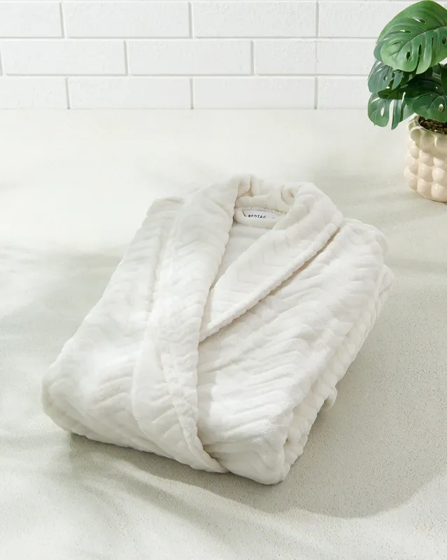 Cream Flannel Fleece Bathrobe ( L) sold by Redtag