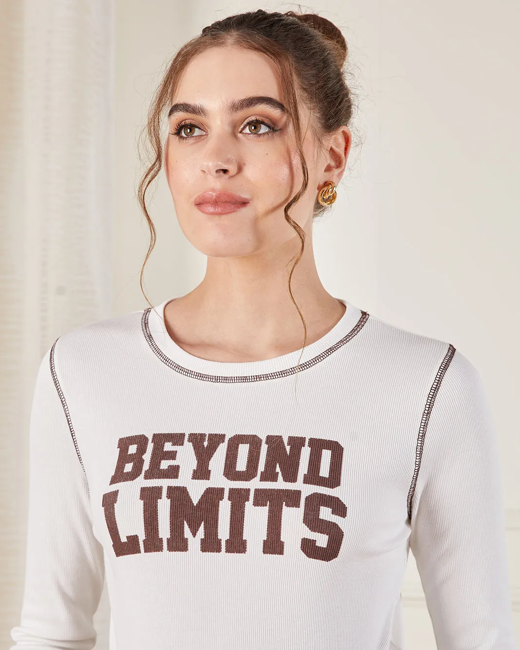 Women Ivory Printed Rib Active T-Shirt sold by Redtag product image thumbnail 4