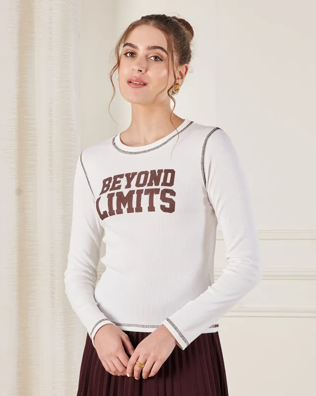 Women Ivory  Printed Rib Active T-Shirt sold by Redtag