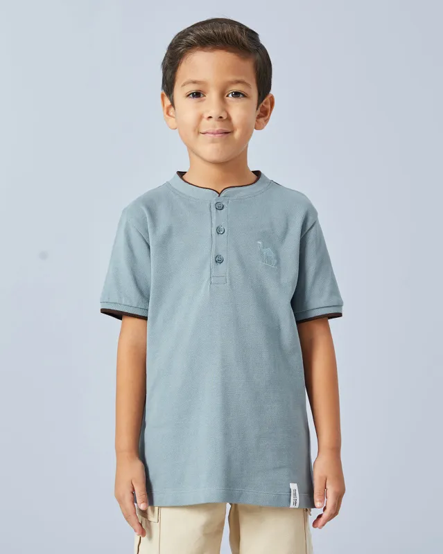 Boys Blue Mandarin Collar Polo Shirt sold by Redtag