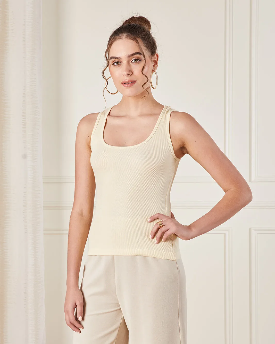Women Cream Plain Strappy Vest sold by Redtag