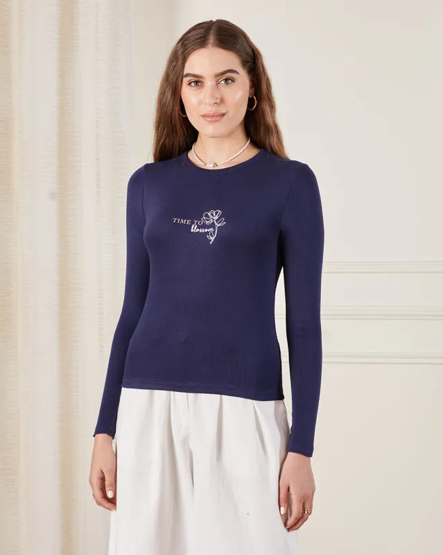 Women Navy Printed T-Shirt sold by Redtag