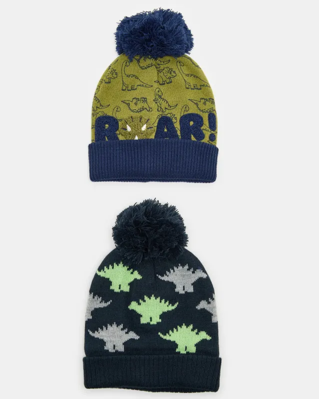 Boys Green And Navy Knitted Cap Set (Pack Of 2) sold by Redtag