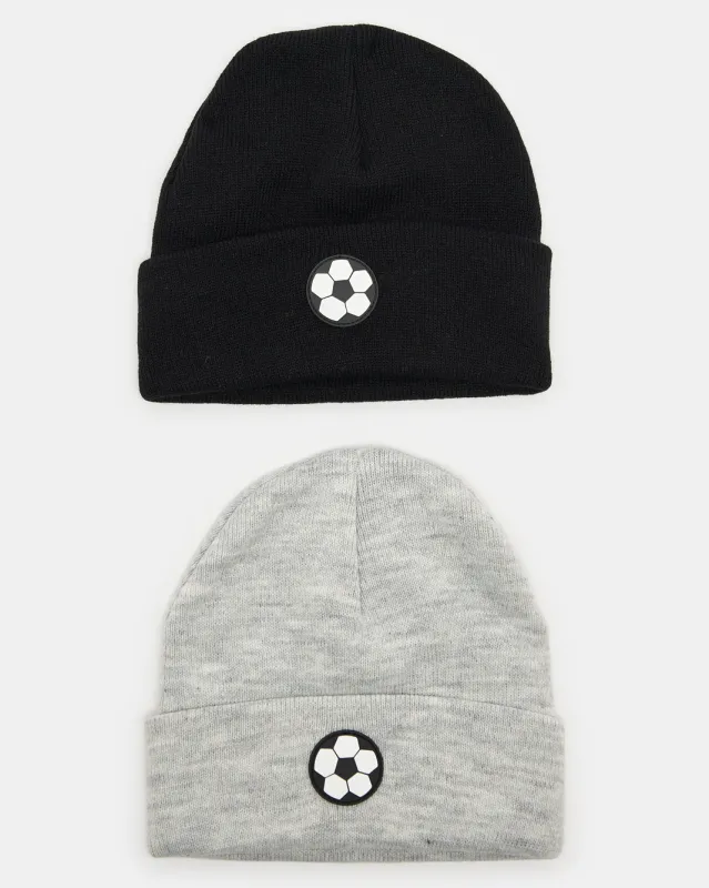 Boys Black And Grey Knitted Cap Set (Pack Of 2) sold by Redtag