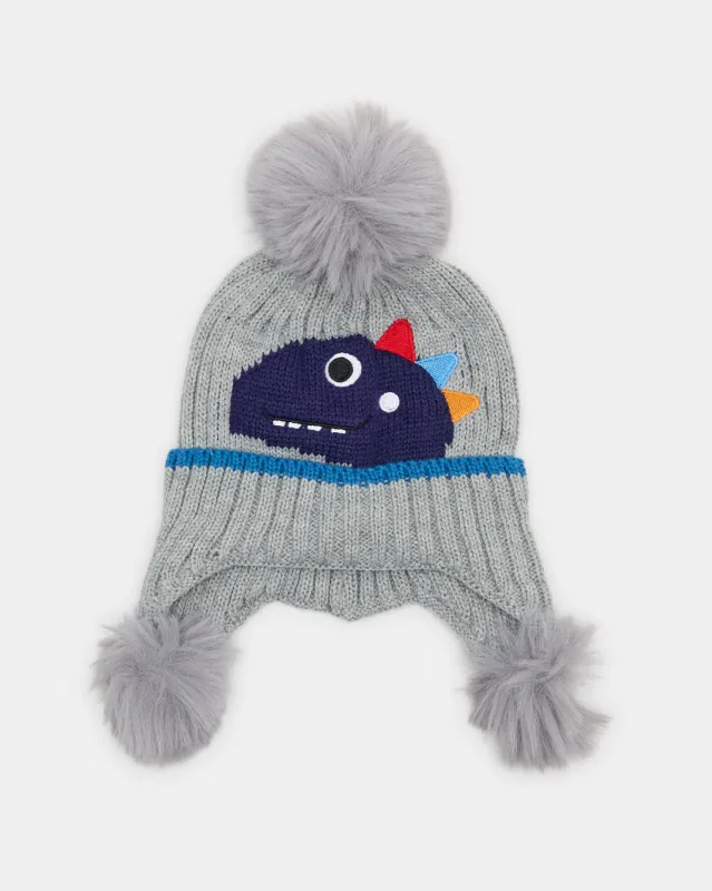 Boys Grey Knitted Embellished Cap sold by Redtag