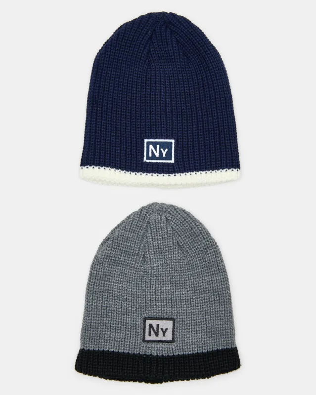 Men Navy And Grey Knitted Cap Set (Pack Of 2) sold by Redtag
