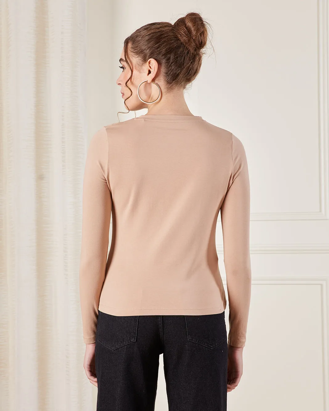 Women Beige Crew Neck Basic T-Shirt sold by Redtag product image thumbnail 3