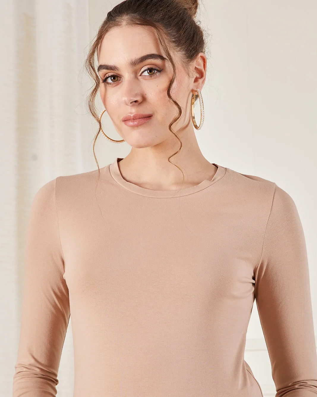 Women Beige Crew Neck Basic T-Shirt sold by Redtag product image thumbnail 4