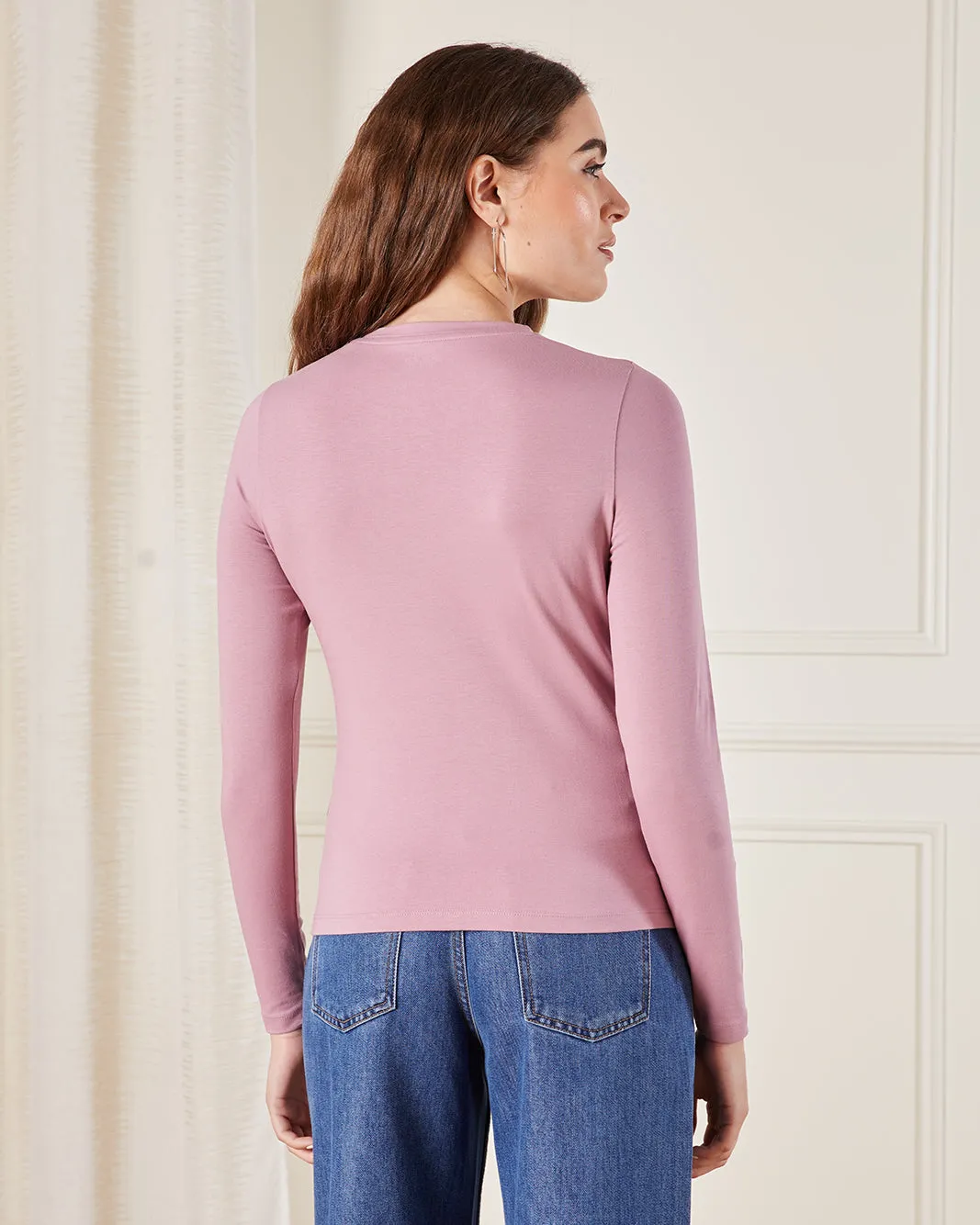 Women Pink Crew Neck Basic T-Shirt sold by Redtag product image thumbnail 3