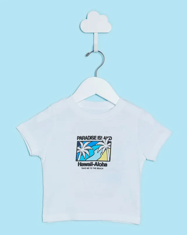 Infant Boys White Hawaii Print T-Shirt sold by Redtag
