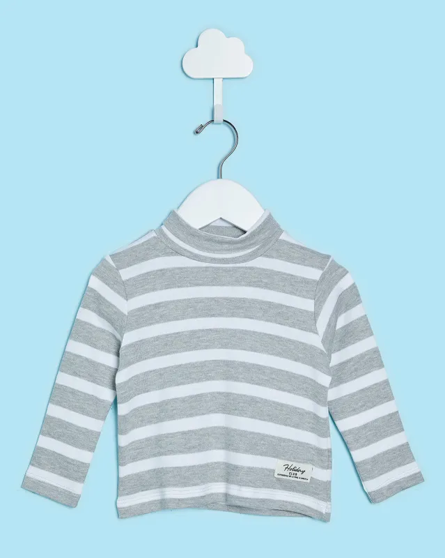 Infant Boys Grey Striped High Neck T-Shirt sold by Redtag