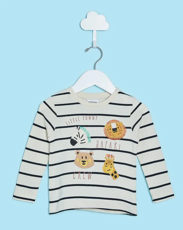 Infant Boys Cream Striped T-Shirt With Embroidery sold by Redtag