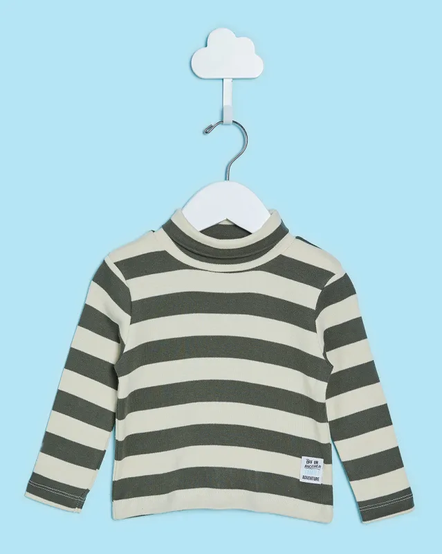 Infant Boys Olive And Beige Striped T-Shirt sold by Redtag
