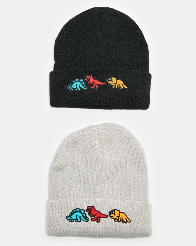 Boys Black And Grey Knitted Cap Set (2 Piece) sold by Redtag