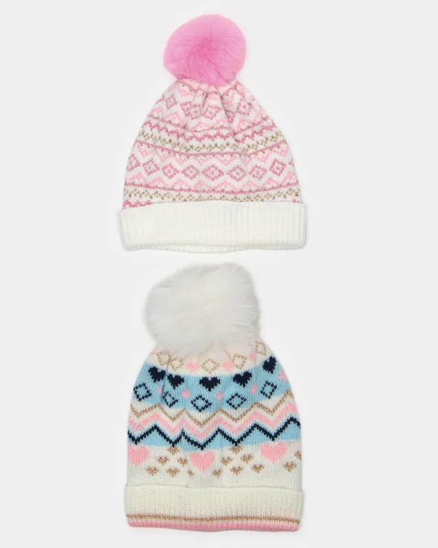 Girls Pink And White Embellished Cap Set (Pack Of 2) sold by Redtag