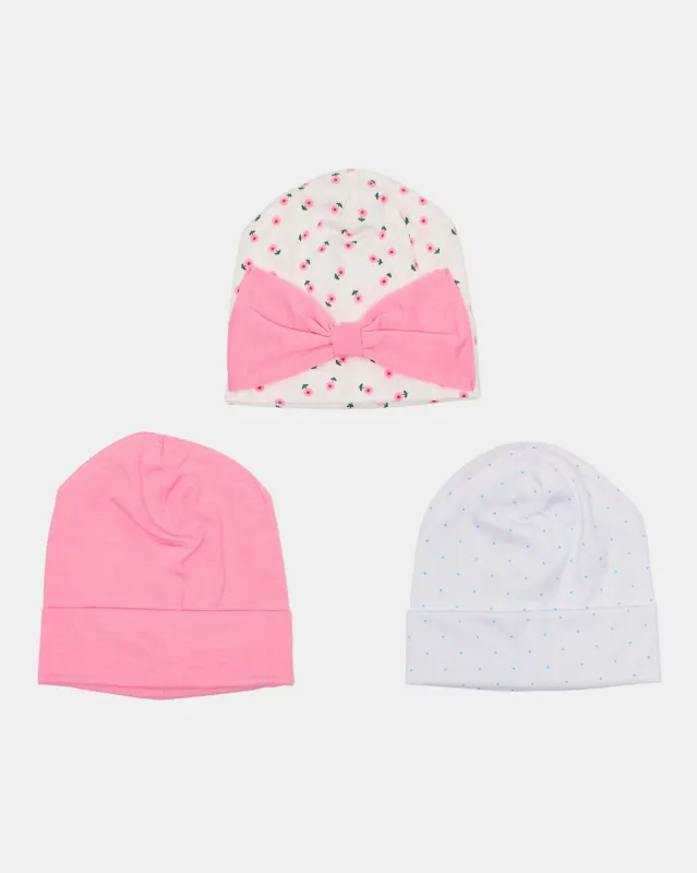 Girls Pink And White Embellished Cap Set (Pack Of 3) sold by Redtag