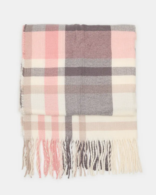 Women Beige Embellished Knitted Blanket Scarf sold by Redtag